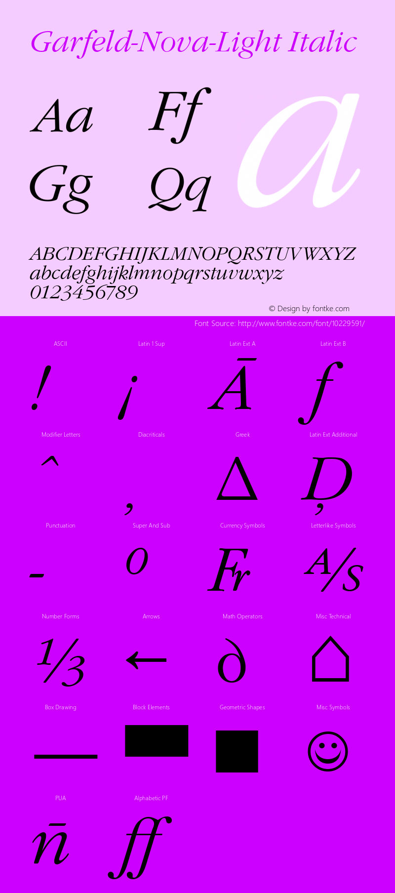 Garfeld-Nova-Light Italic Version 1.00 April 19, 2006, initial release图片样张