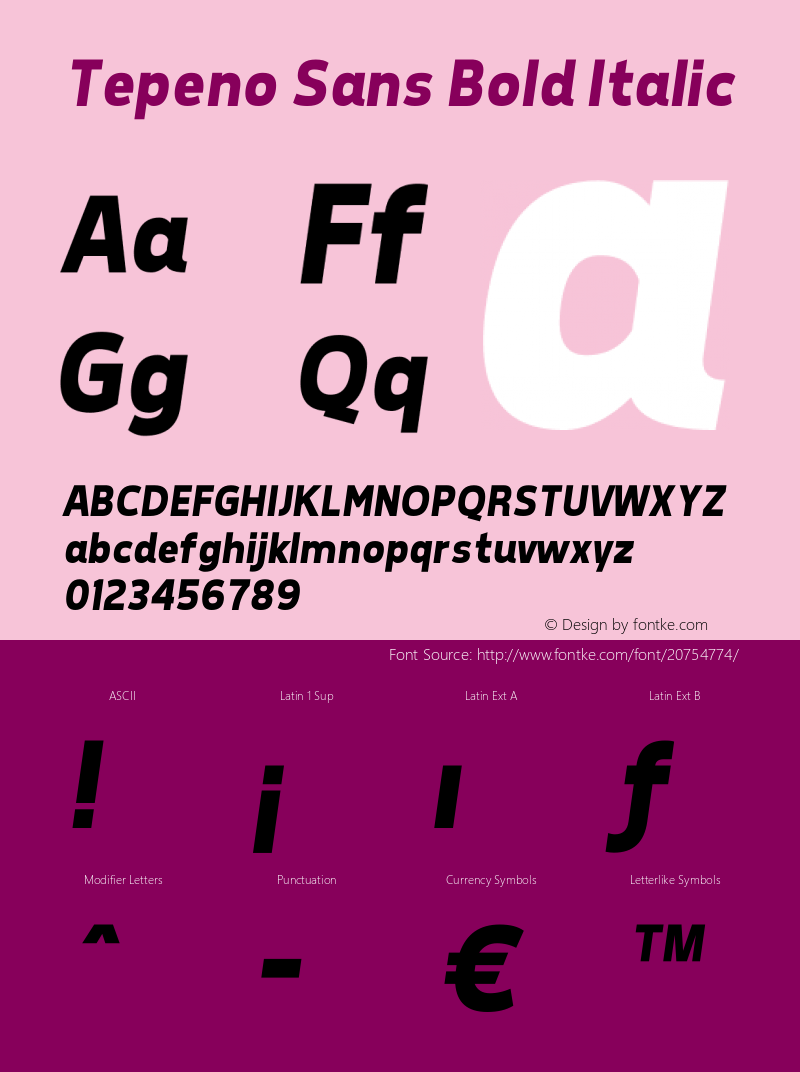 Tepeno Sans Bold Italic v1.15 - 6/2/2012图片样张