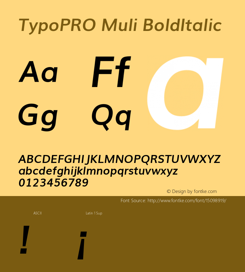 TypoPRO Muli BoldItalic Version 2.0; ttfautohint (v1.00rc1.2-2d82) -l 8 -r 50 -G 200 -x 0 -D latn -f none -w G -W图片样张