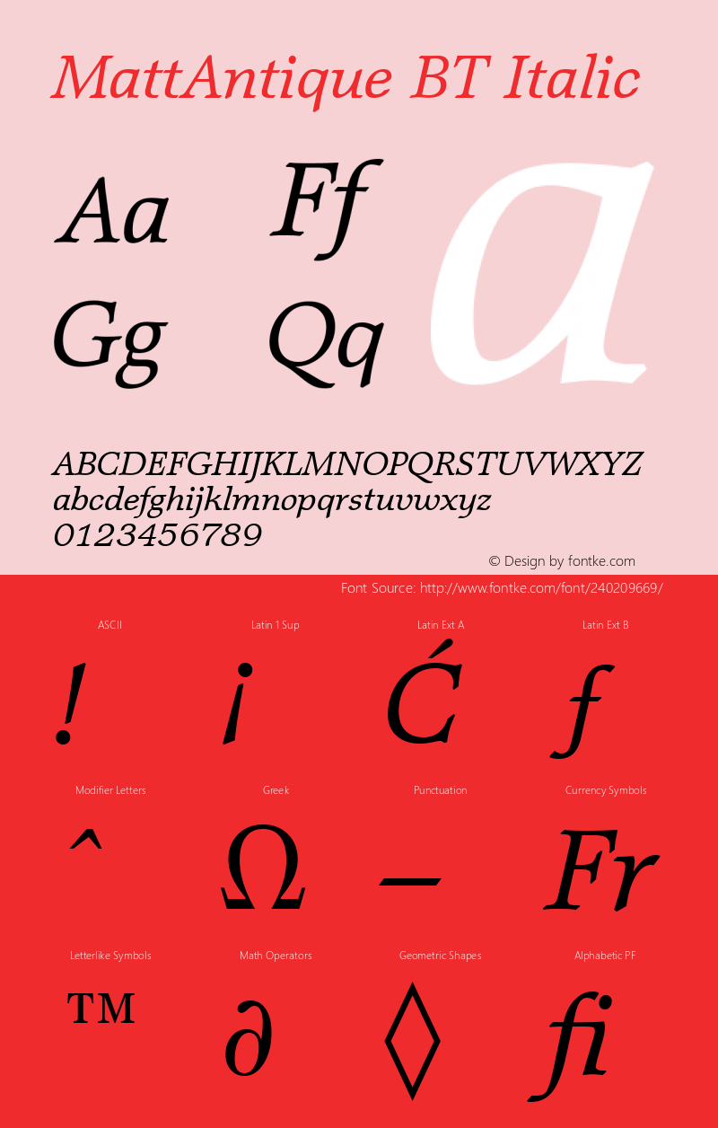 MattAntique BT Italic Version 1.01 emb4-OT图片样张