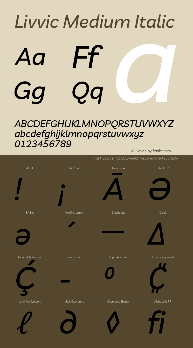 Livvic Medium Italic Version 1.001; ttfautohint (v1.8.2)图片样张