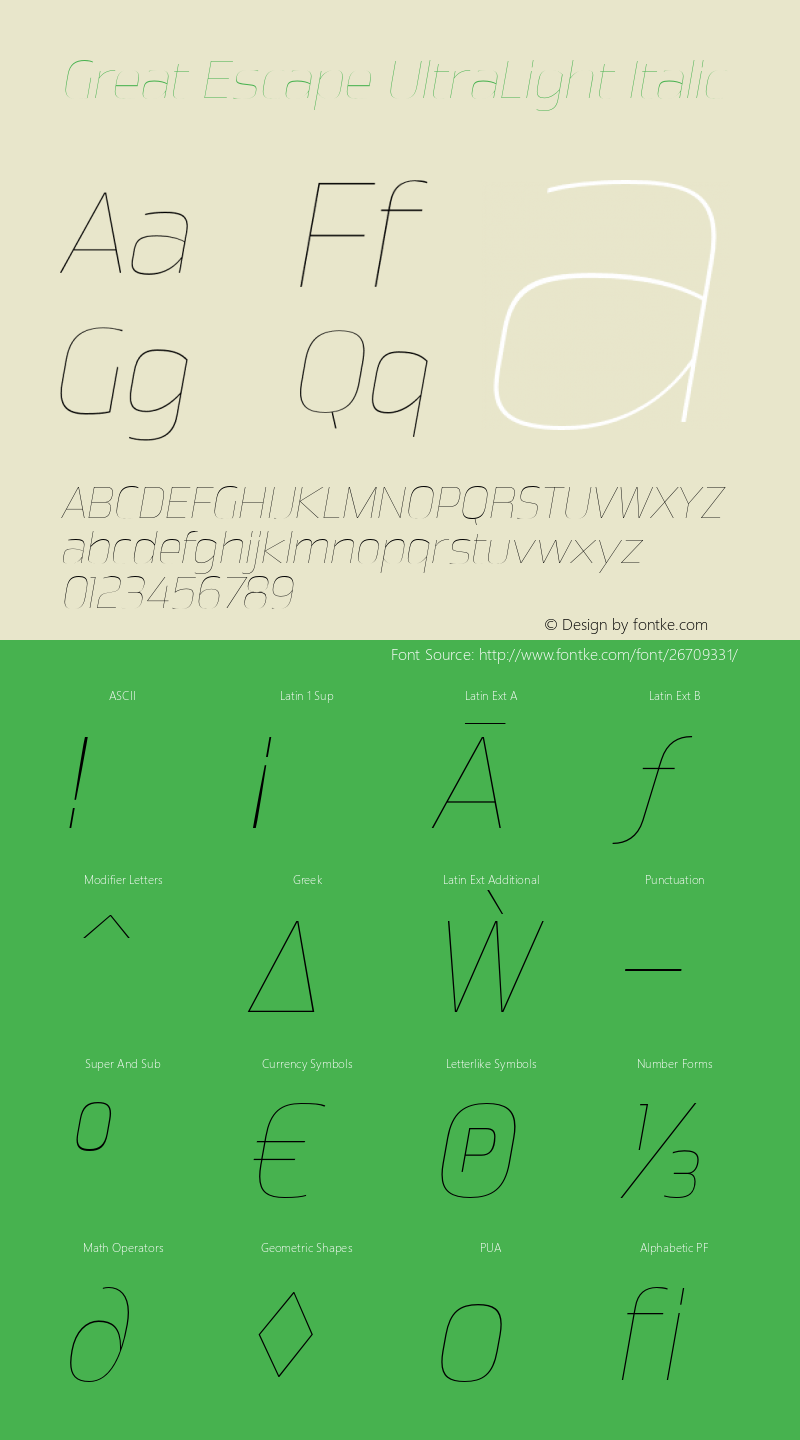 GreatEscapeUl-Italic Version 1.100图片样张