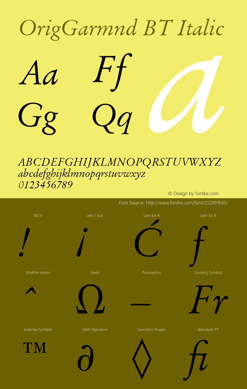 OrigGarmnd BT Italic Version 1.01 emb4-OT图片样张