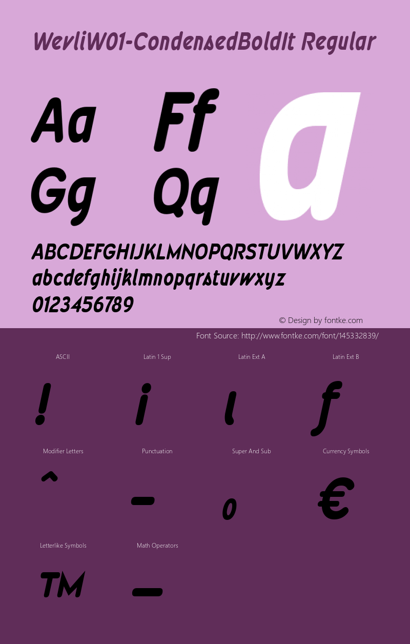 Wevli W01 Condensed Bold Italic Version 4.00图片样张