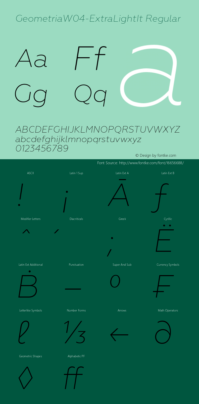 GeometriaW04-ExtraLightIt Regular Version 1.00图片样张