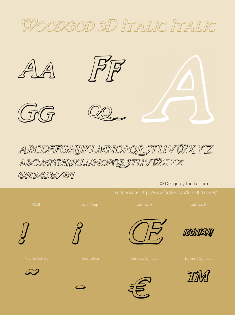 Woodgod 3D Italic Italic Version 1.0; 2012图片样张