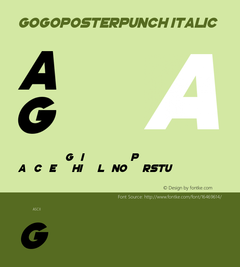 GoGoPosterPunch Italic Version 1.00 June 8, 2014, initial release图片样张