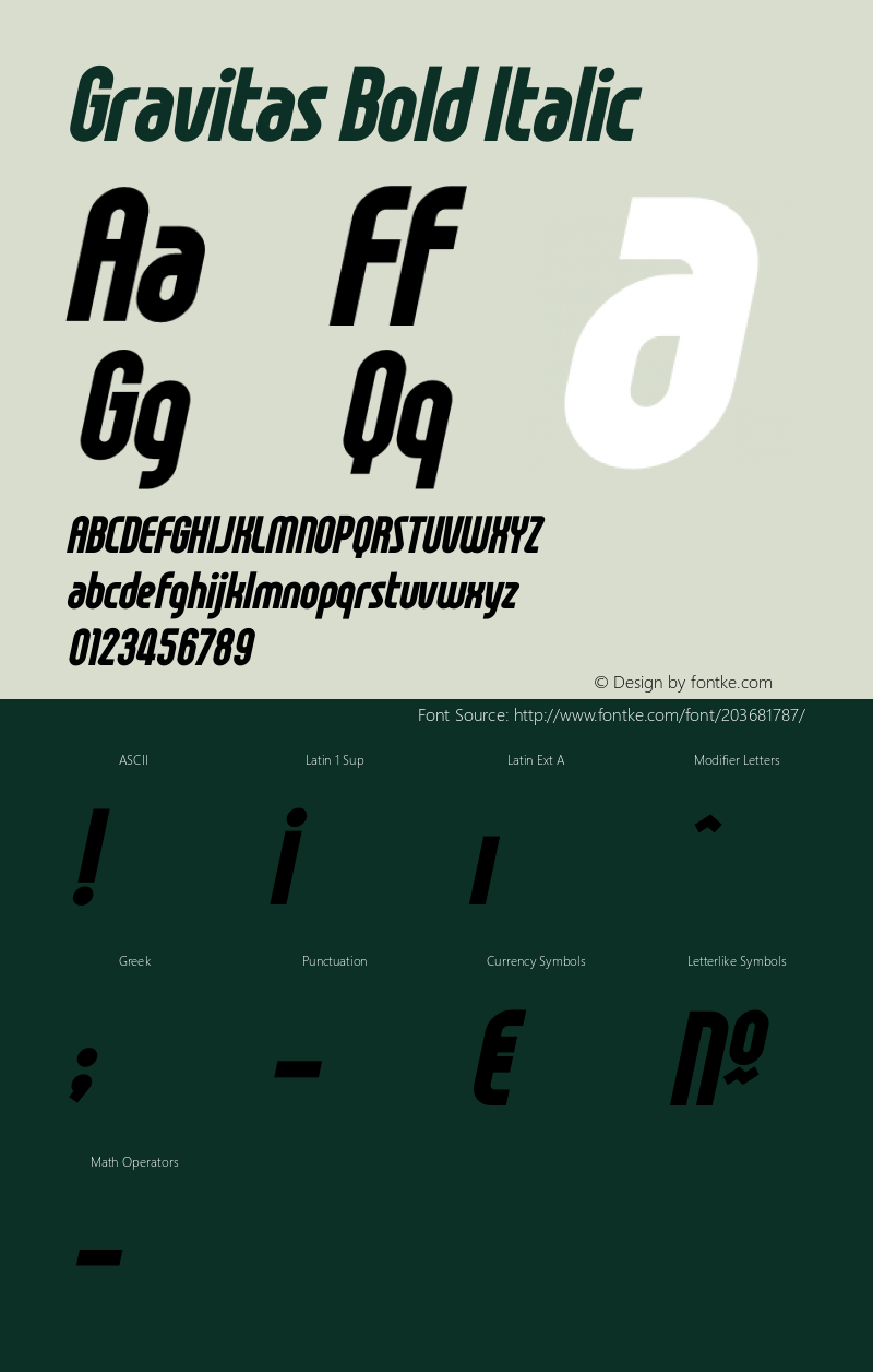 Gravitas Bold Italic Version 1.00 February 4, 2017, initial release图片样张