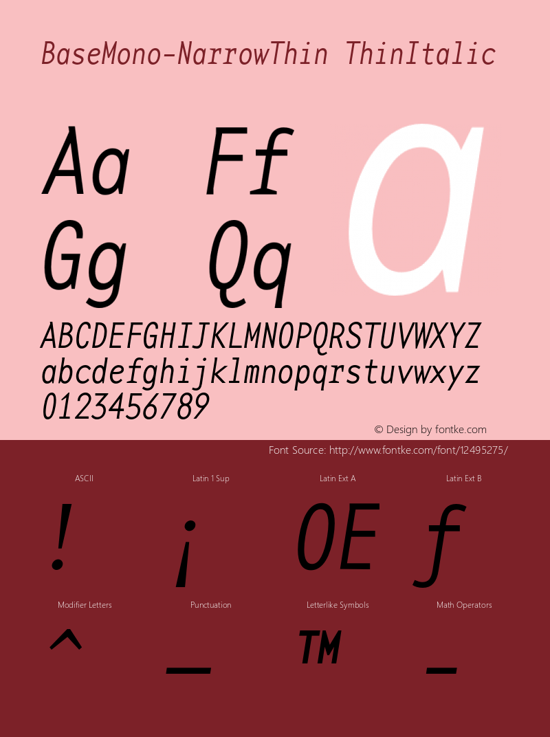 BaseMono-NarrowThin ThinItalic Version 1.00图片样张