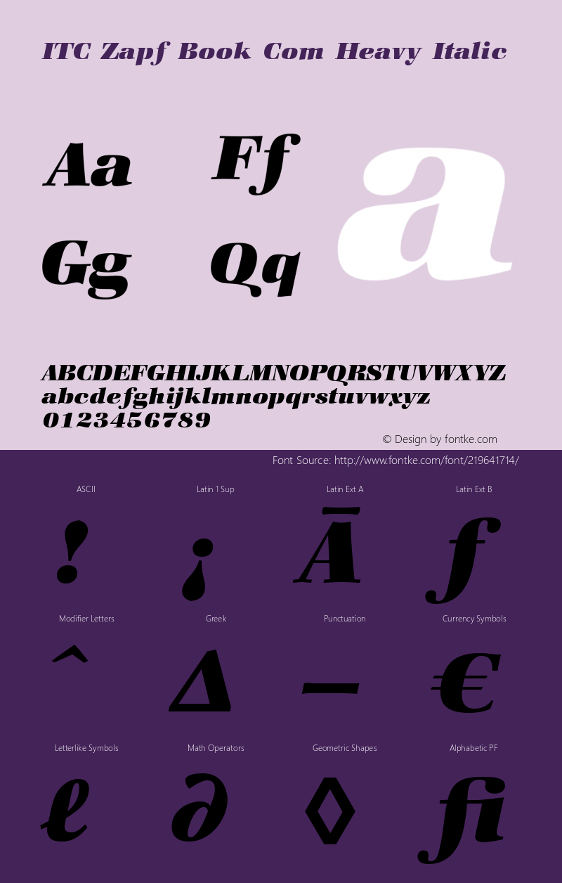 ITC Zapf Book Com Heavy Italic Version 1.01图片样张