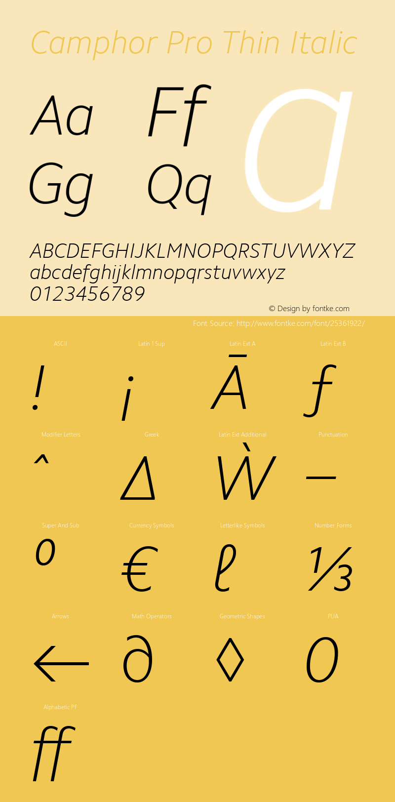 Camphor Pro Thin Italic Version 1.100图片样张