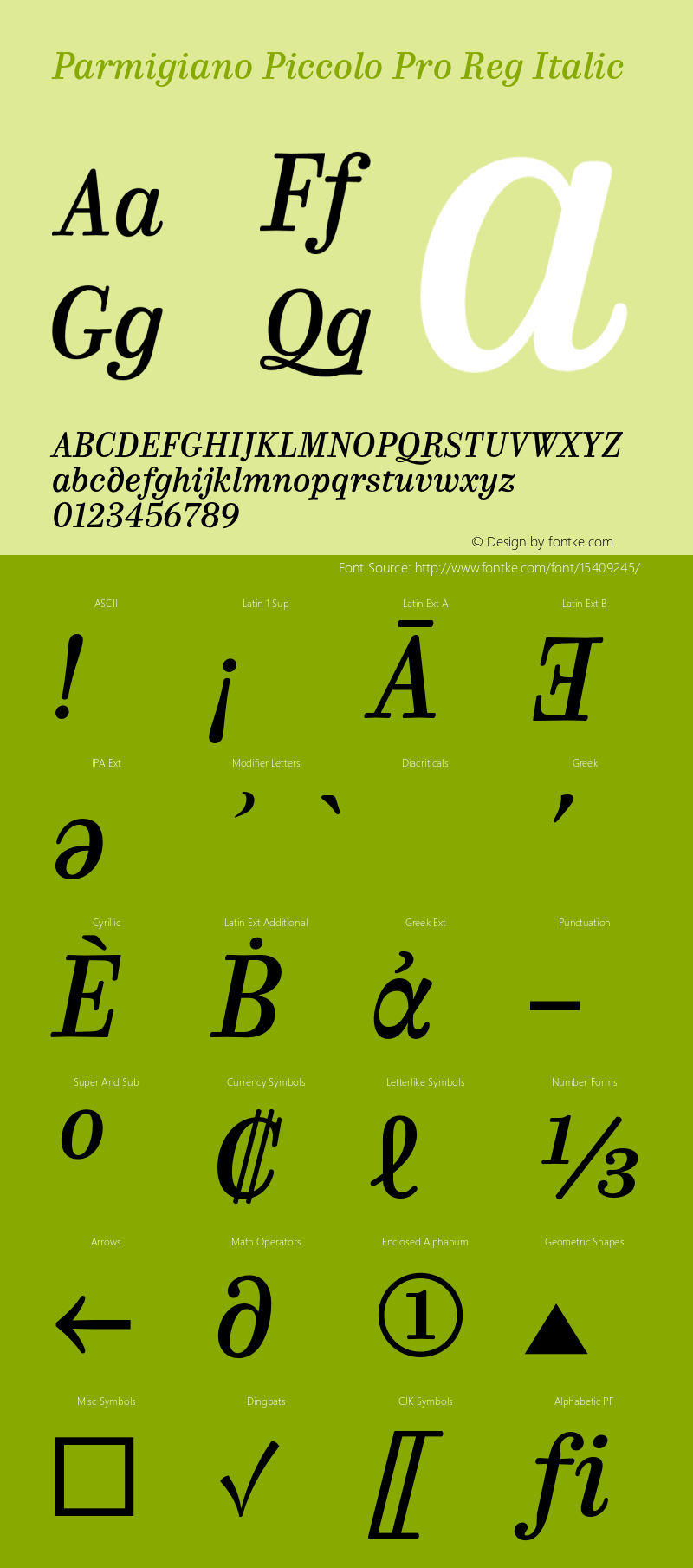 Parmigiano Piccolo Pro Reg Italic Version 1.0; 2014图片样张