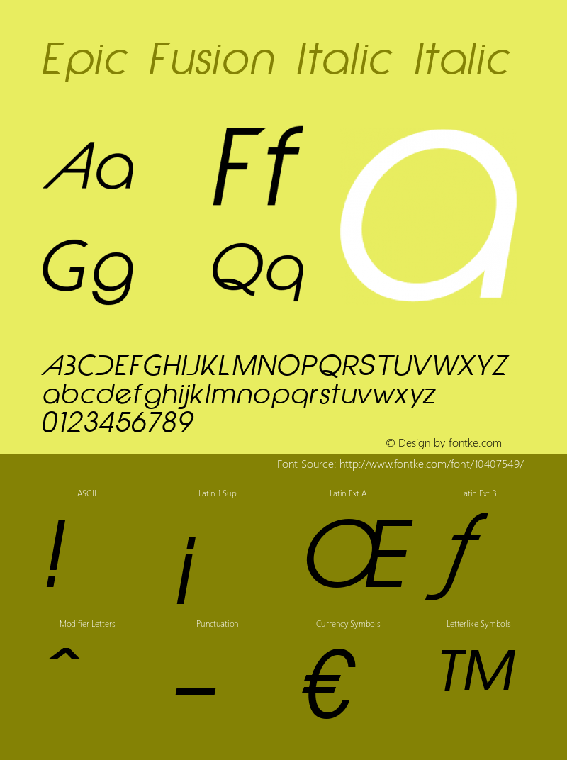 Epic Fusion Italic Italic Version 1.000 2011 initial release图片样张