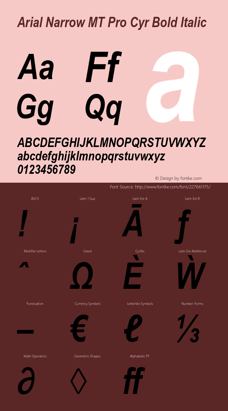 Arial Narrow MT Pro Cyr Bold Italic Version 1.00 Build 1000图片样张