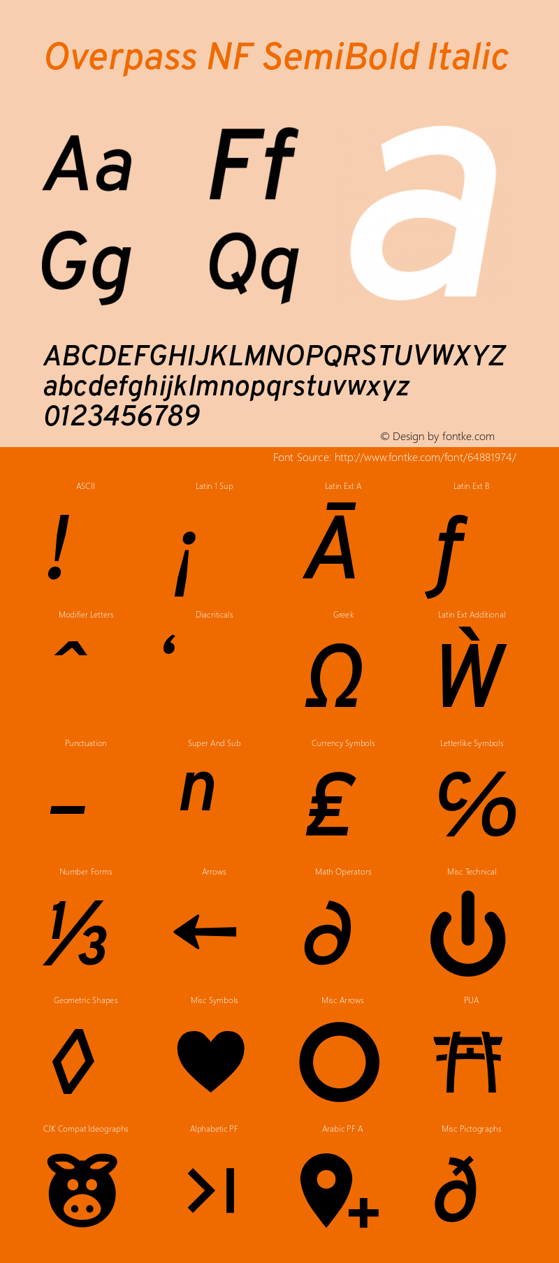 Overpass SemiBold Italic Nerd Font Complete Windows Compatible Version 3.000;DELV;Overpass图片样张