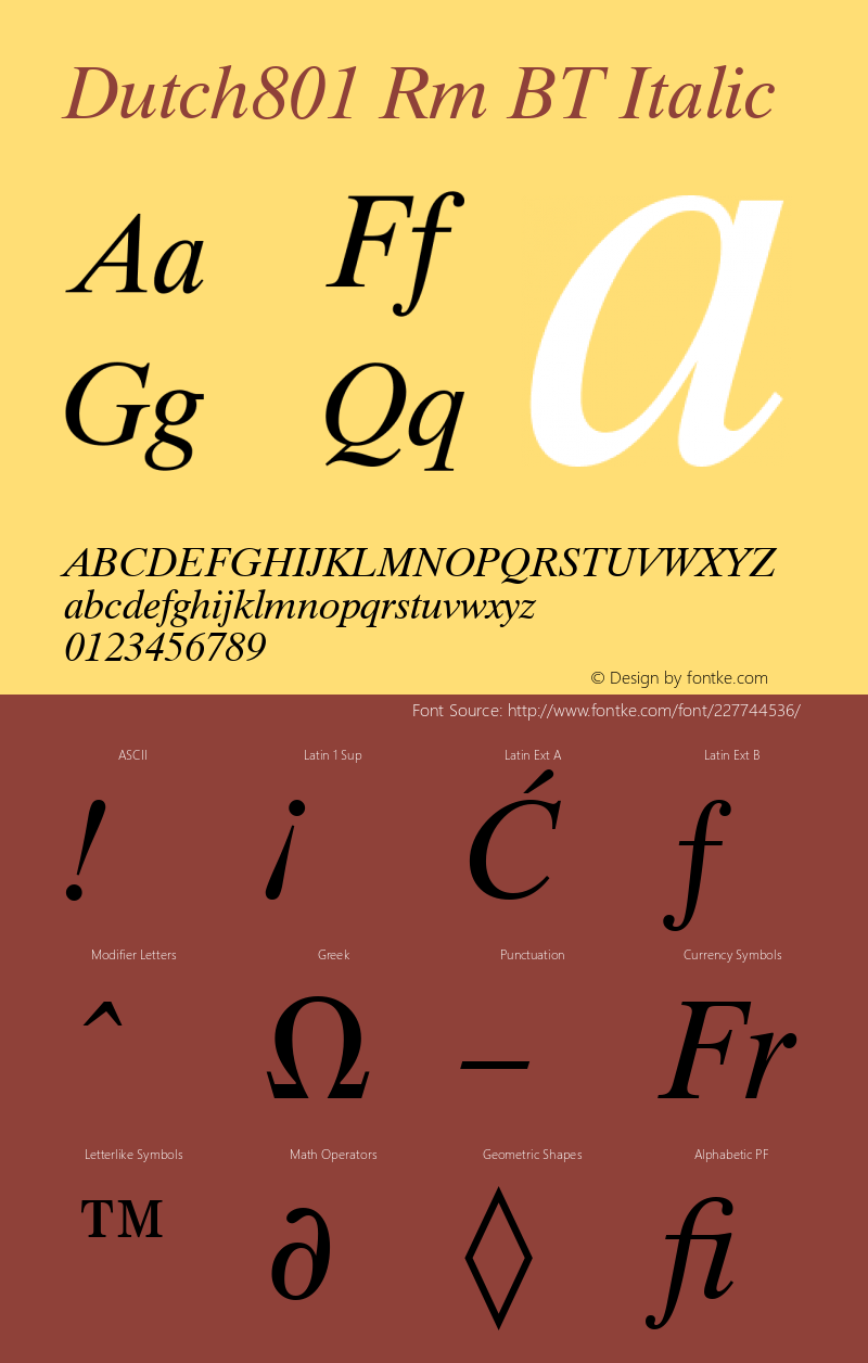 Dutch801 Rm BT Italic Version 1.01 emb4-OT图片样张