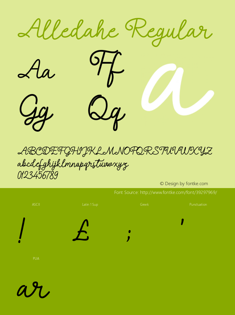 Alledahe Version 1.00;February 14, 2019;FontCreator 11.5.0.2422 64-bit图片样张