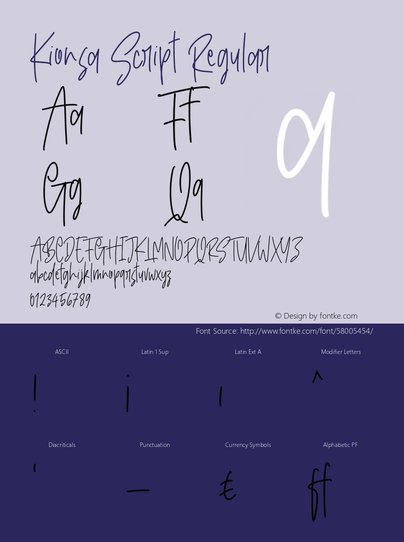 Kionsa Script Version 1.00;February 22, 2020;FontCreator 11.5.0.2430 64-bit图片样张