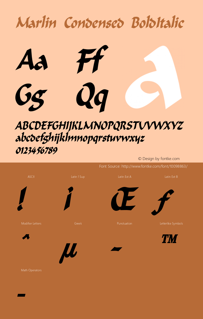 Marlin Condensed BoldItalic Altsys Fontographer 4.1 1/8/95图片样张