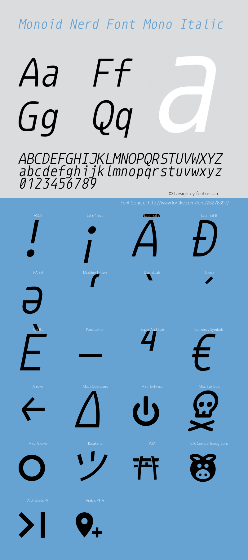 Monoid Italic Nerd Font Complete Mono Version 0.61;Nerd Fonts 2.0.图片样张