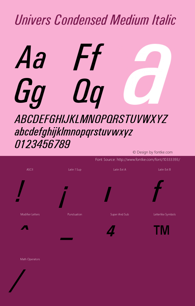 Univers Condensed Medium Italic Version 1.3 (ElseWare)图片样张