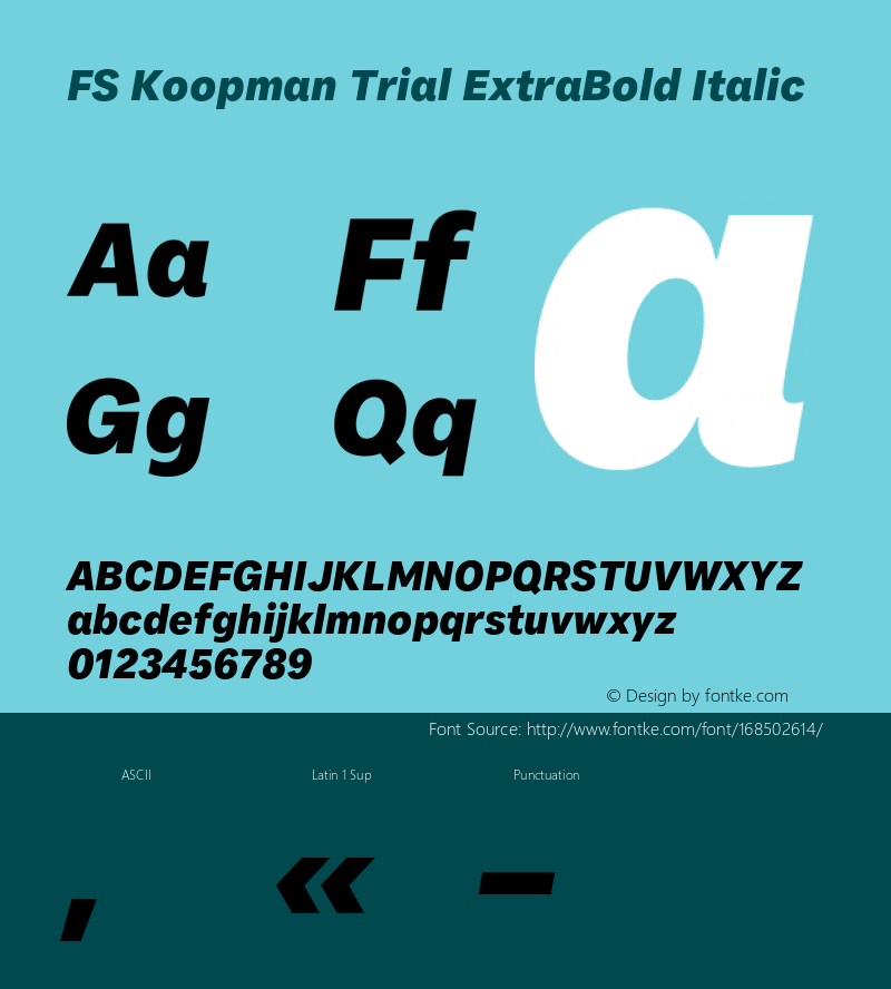 FS Koopman Trial ExtraBold Italic Version 1.001;PS 001.001;hotconv 1.0.88;makeotf.lib2.5.64775图片样张