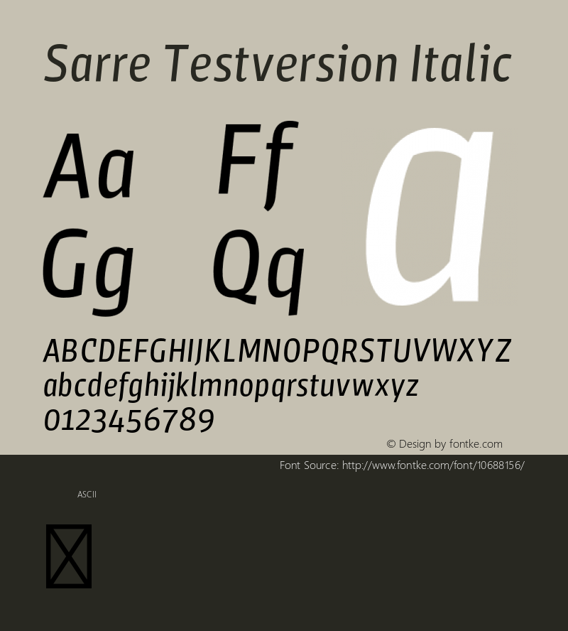 Sarre Testversion Italic Version 1.000;PS 001.000;hotconv 1.0.70;makeotf.lib2.5.58329图片样张