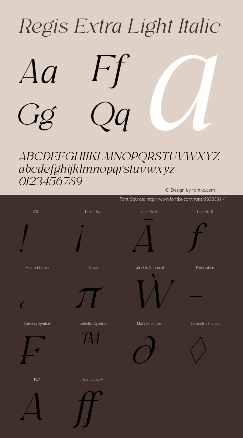 Regis Extra Light Italic Version 1.000图片样张