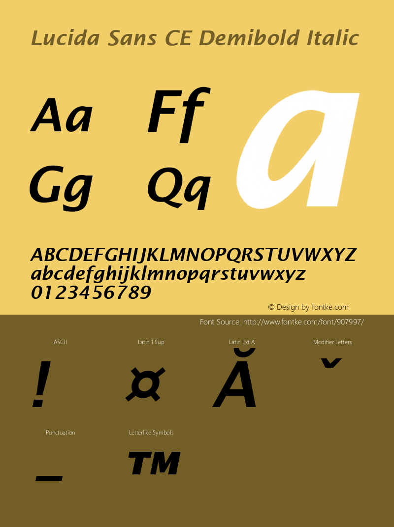 Lucida Sans CE Demibold Italic Version 1.01图片样张