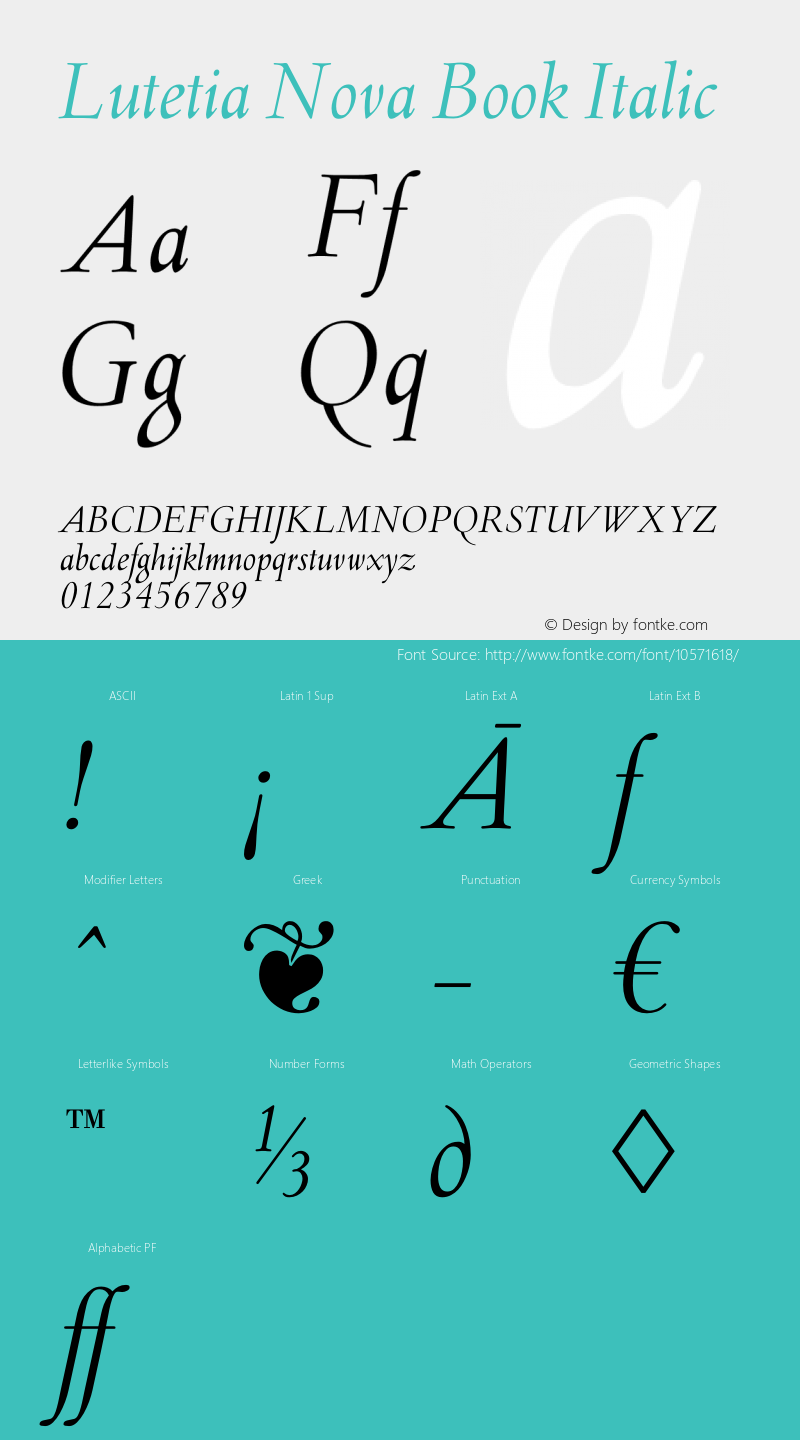 Lutetia Nova Book Italic Version 1.0图片样张