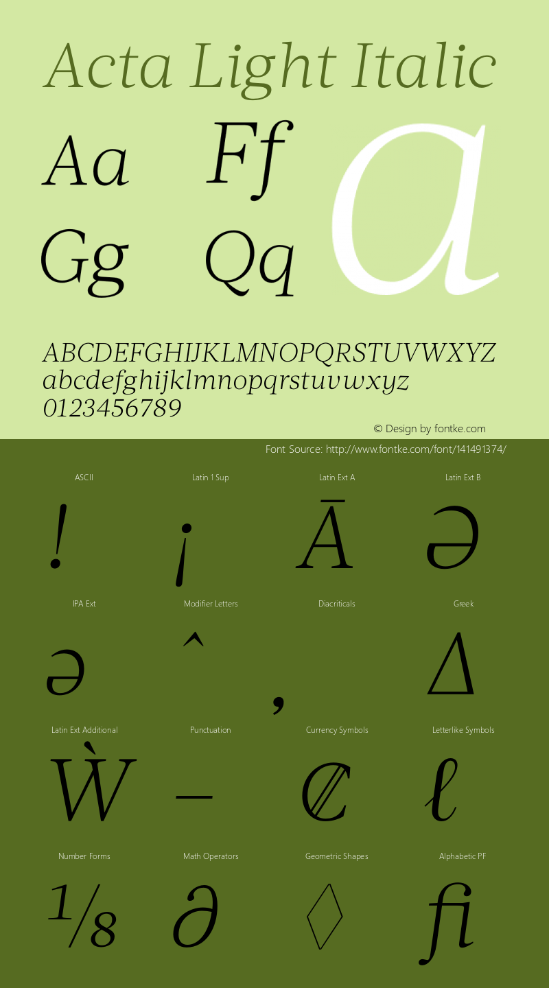 Acta Light Italic Version 1.001;PS 001.001;hotconv 1.0.88;makeotf.lib2.5.64775图片样张