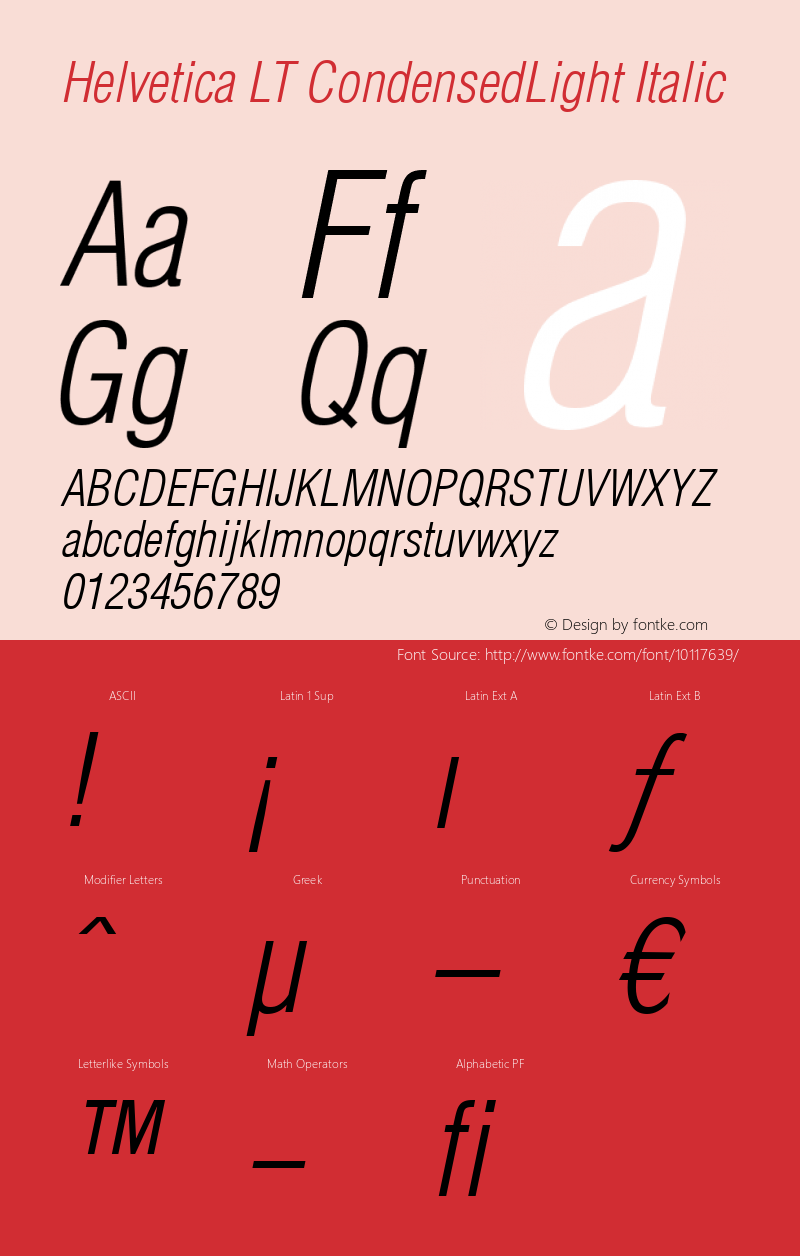 Helvetica LT CondensedLight Italic Version 6.1; 2002图片样张