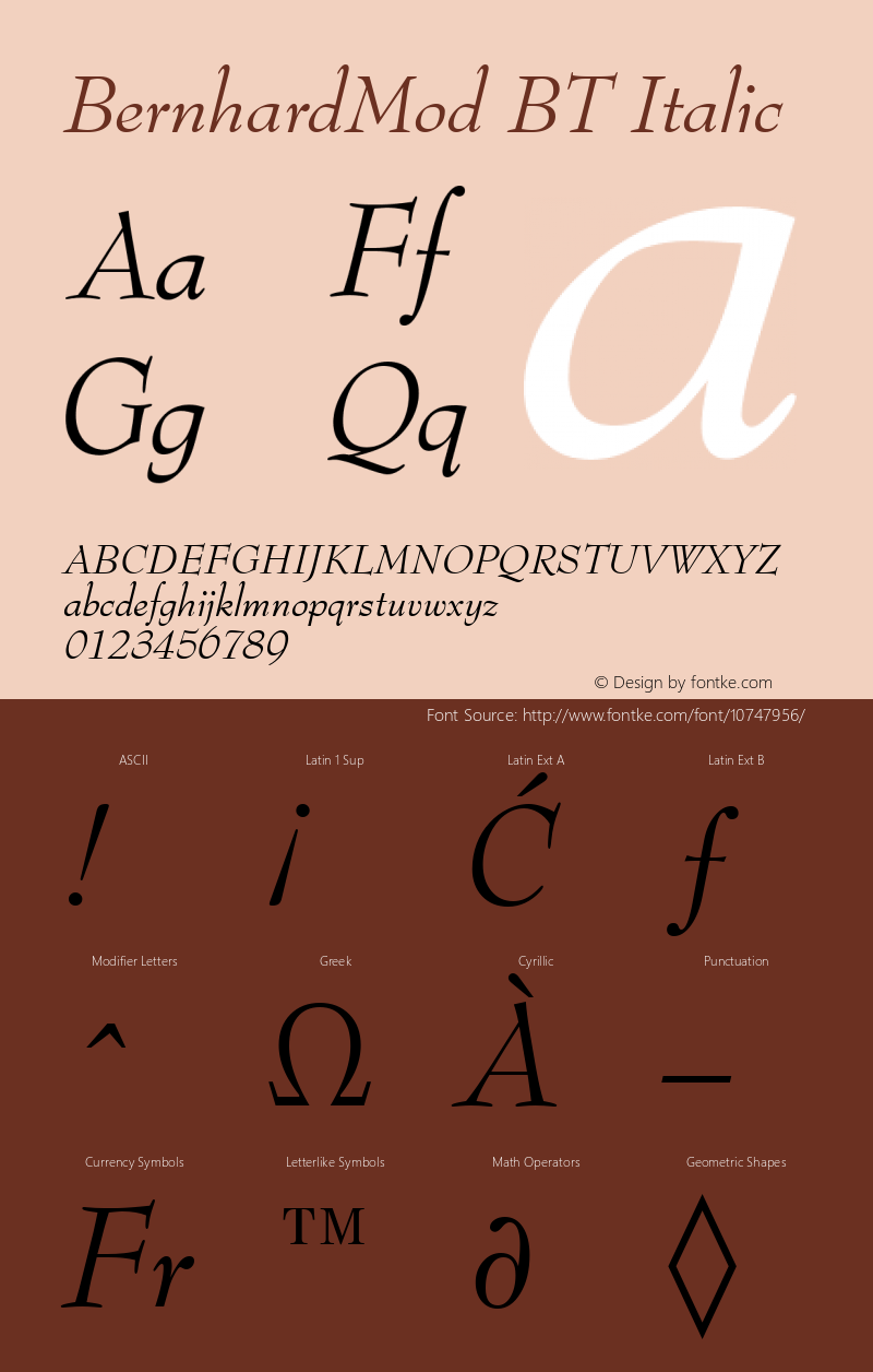 BernhardMod BT Italic mfgpctt-v1.52 Monday, January 18, 1993 4:01:10 pm (EST)图片样张