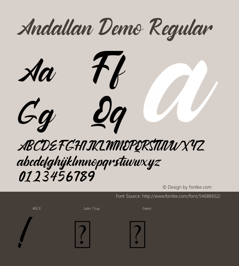 Andallan Demo Version 1.00;January 22, 2020;FontCreator 12.0.0.2535 64-bit图片样张