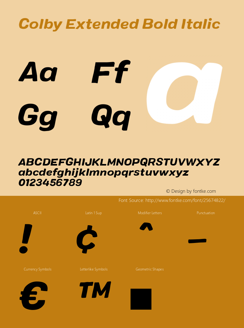 Colby Extended Bold Italic Version 1.000;PS 001.000;hotconv 1.0.88;makeotf.lib2.5.64775图片样张