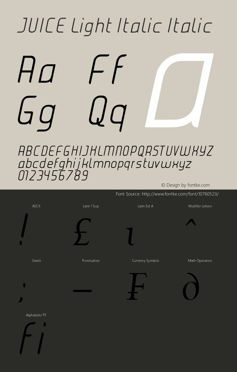 JUICE Light Italic Italic Version 1.00 December 24, 2008, initial release图片样张