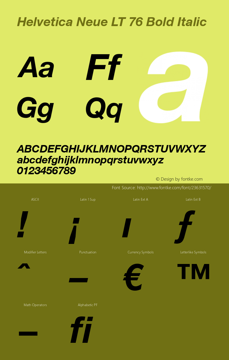 Helvetica LT 76 Bold Italic Version 6.70; 2006图片样张