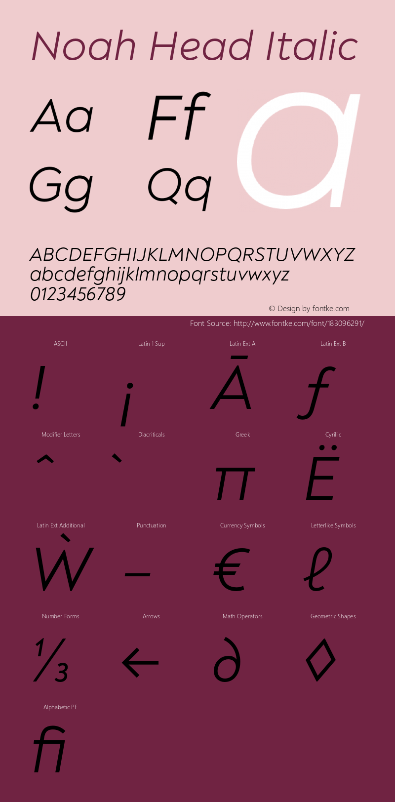 Noah Head Regular Italic Version 1.000;PS 001.000;hotconv 1.0.88;makeotf.lib2.5.64775图片样张