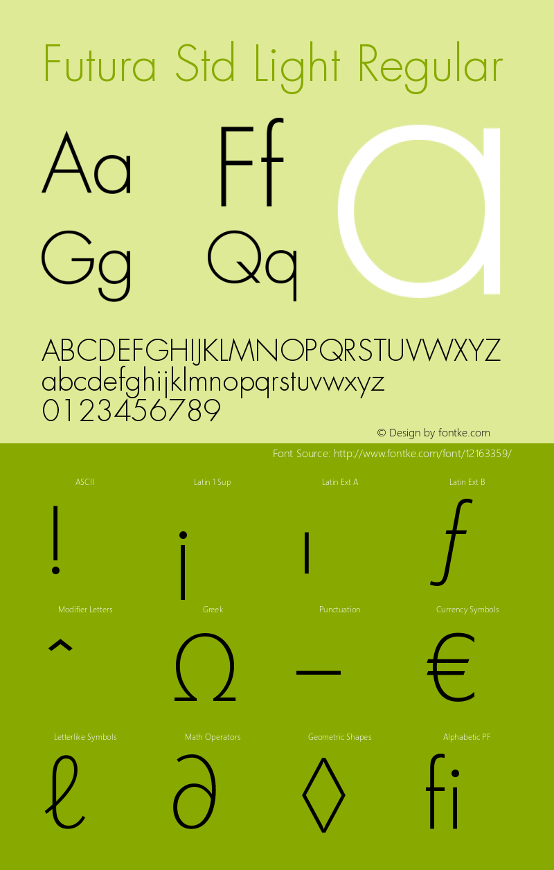 Futura Std Light Regular OTF 1.029;PS 001.002;Core 1.0.33;makeotf.lib1.4.1585图片样张