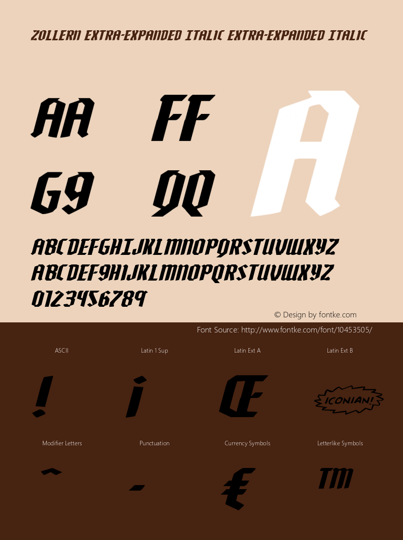 Zollern Extra-Expanded Italic Extra-Expanded Italic Version 1.0; 2012图片样张
