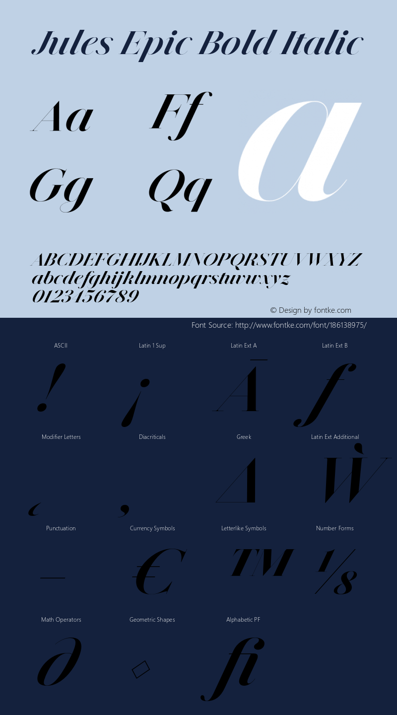 Jules Epic Bold Italic Version 1.001;PS 001.001;hotconv 1.0.70;makeotf.lib2.5.58329图片样张