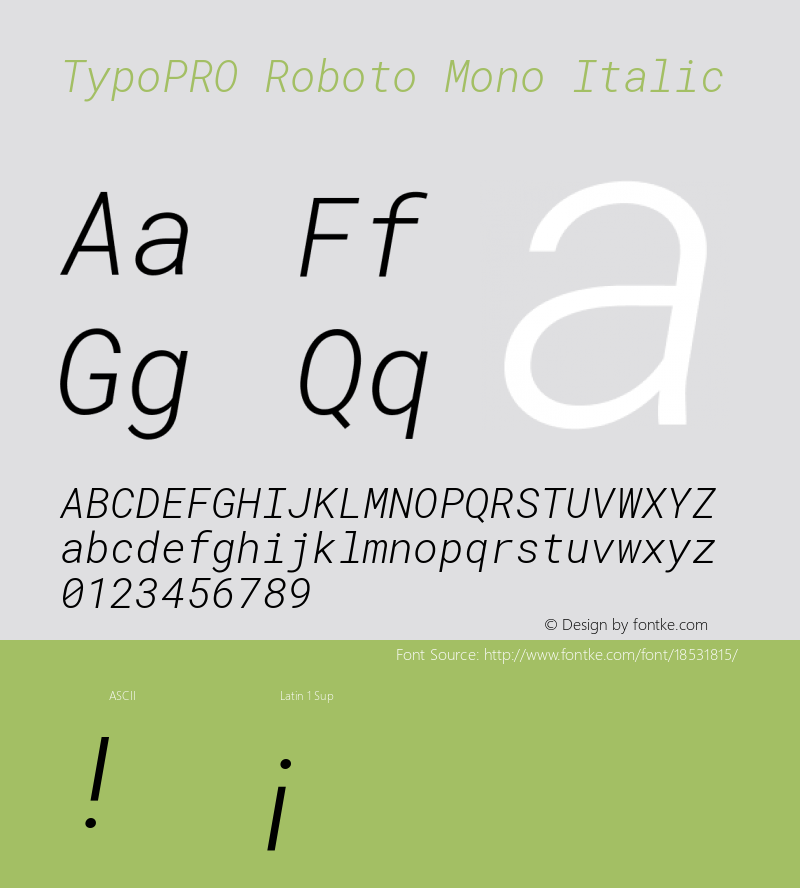 TypoPRO Roboto Mono Italic Version 2.000986; 2015; ttfautohint (v1.3)图片样张