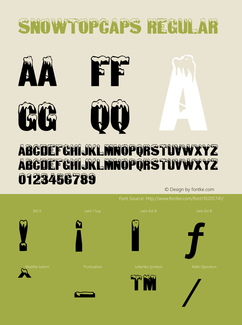SnowtopCaps Regular The IMSI MasterFonts Collection, tm 1995, 1996 IMSI (International Microcomputer Software Inc.)图片样张