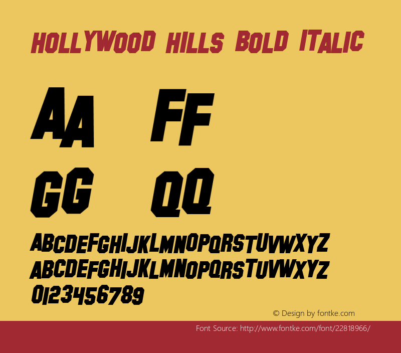 Hollywood Hills Bold Italic 1.0图片样张