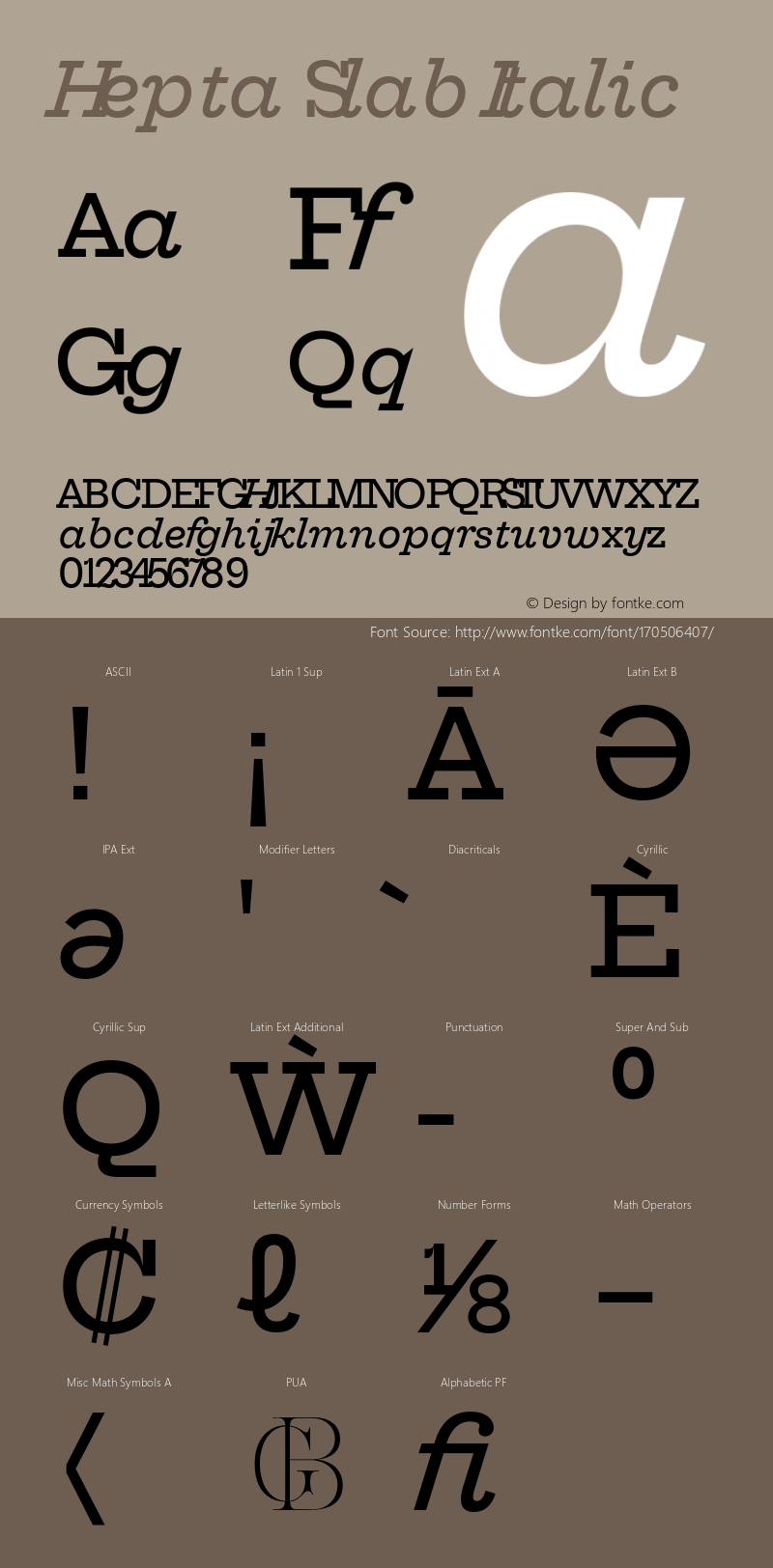 Hepta Slab Italic Version 0.005;PS 000.005;hotconv 1.0.88;makeotf.lib2.5.64775图片样张