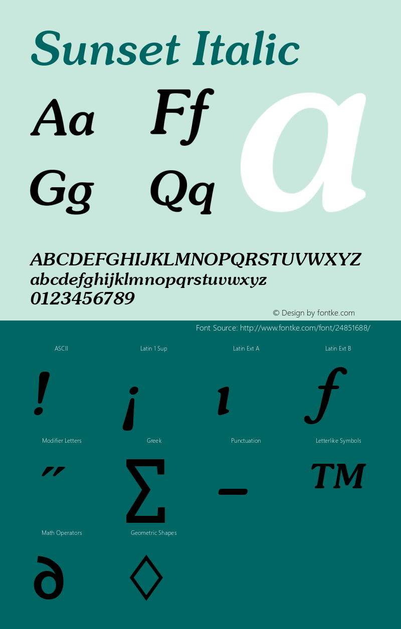 Sunset Italic Altsys Fontographer 3.5  4/13/93图片样张