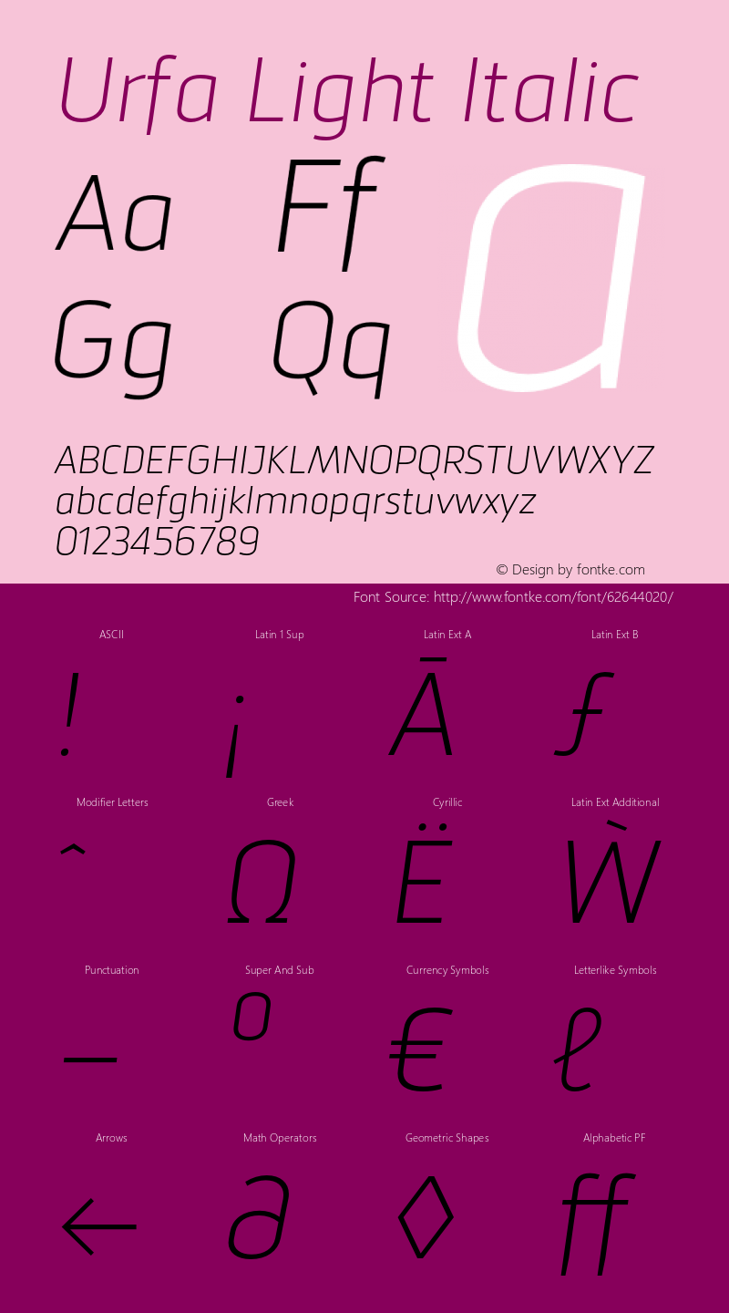 Urfa-LightItalic Version 1.000 | wf-rip DC20190530图片样张