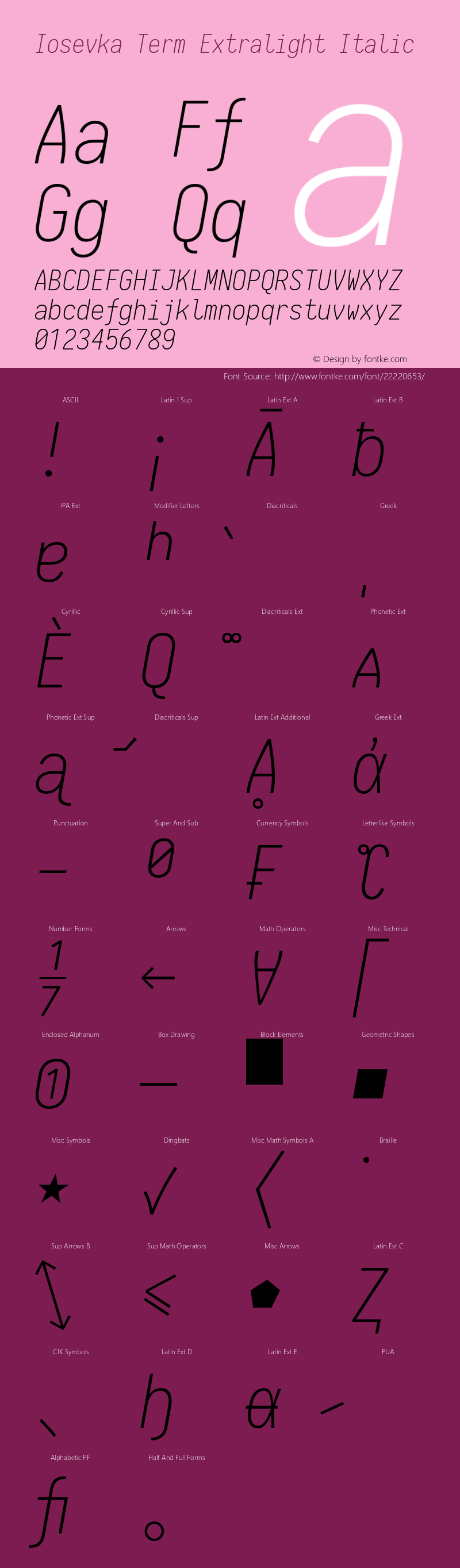 Iosevka Term Extralight Italic 1.13.1; ttfautohint (v1.6)图片样张