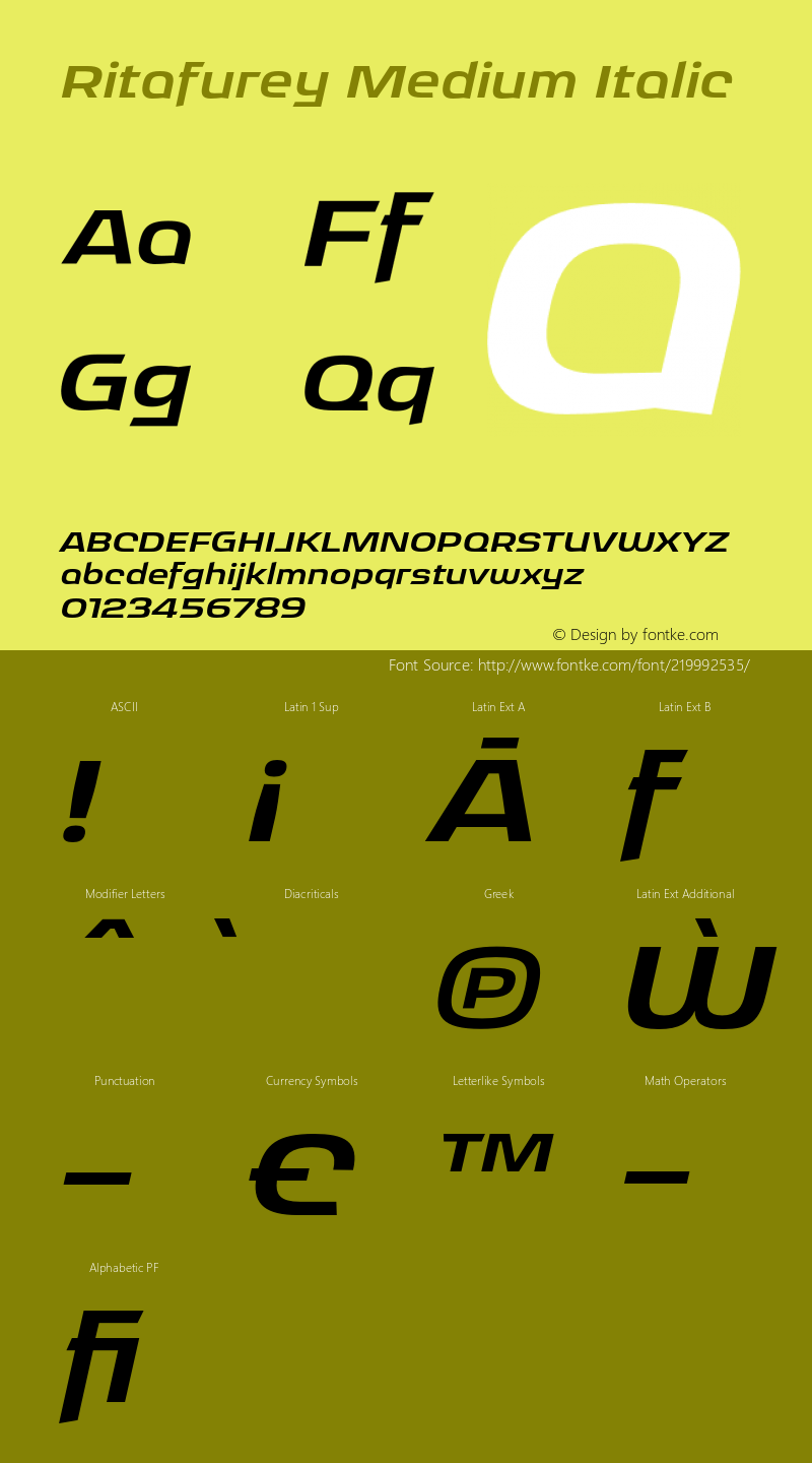 Ritafurey Medium Italic Version 4.000;hotconv 1.0.109;makeotfexe 2.5.65596图片样张