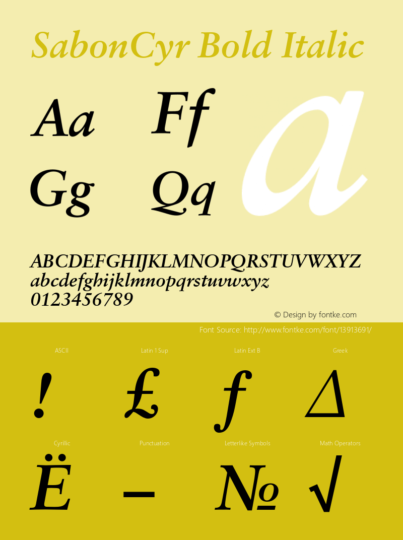 SabonCyr Bold Italic Version 001.000图片样张